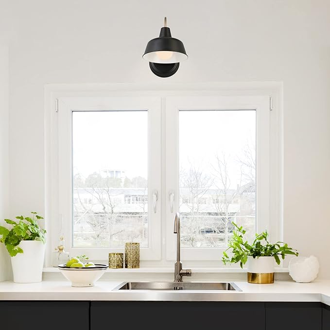 Design House Mason Barn Light Indoor/Outdoor Wall Mount Modern Industrial Farmhouse Wall Light for Patio, Garage, Bathroom, Office, Kitchen, 8-Inch, Matte Black and Gold, 588285