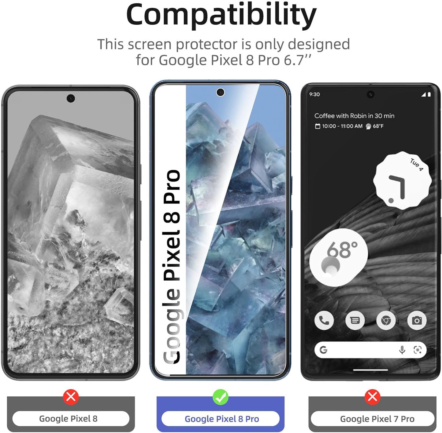 NEW'C Google Pixel 8 Pro Screen Protector - 3 Pack, Tempered Glass, Case Friendly, Scratch-proof, Bubble Free, Ultra