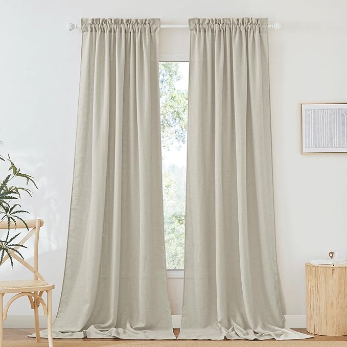 RYB HOME Semi Sheer Curtains 102 inches Long, Light Filtering Half Privacy Window Curtains & Drapes for Bedroom Living Room Sunroom High Humidity Areas, Angora, W 52 x L 102 inches, 2 Panels Set