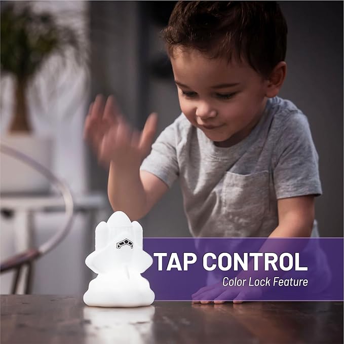 Lumipets Space Rocket LED Baby Night Light, Cordless, Touch Control, Soft Silicone Material, 8 Lulling Colors, Portable