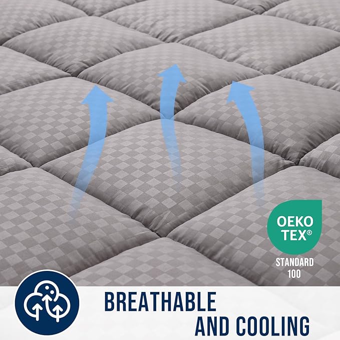 OLANLY Queen Quilted Fitted Mattress Pad – Soft Down Alternative Pillow Top Mattress Topper, Cooling Comfort Breathable Mattress Cover, Machine Washable Deep Pocket Mattress Protector, Light Grey