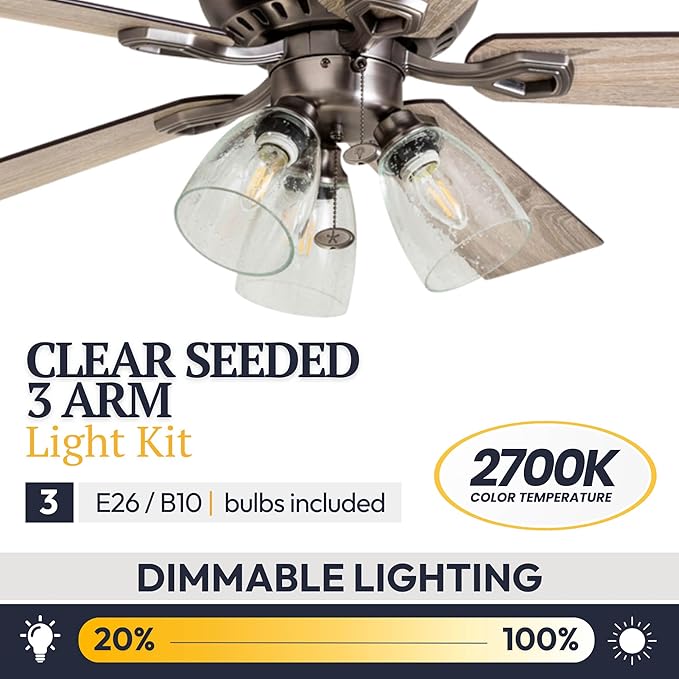 Prominence Home Glenmont, 52 Inch Farmhouse LED Ceiling Fan with Light, Pull Chain, Three Mounting Options, Dual Finish Blades, Reversible Motor - 50388-01 (Pewter)