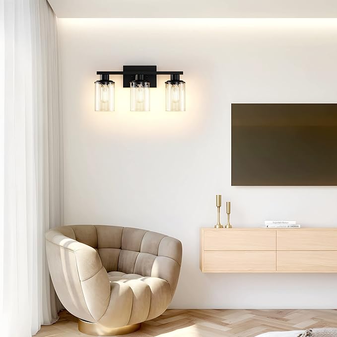 Black Bathroom Vanity Light Fixtures Over Mirror 3-Light Wall Sconce Lamp Lighting Fixtures