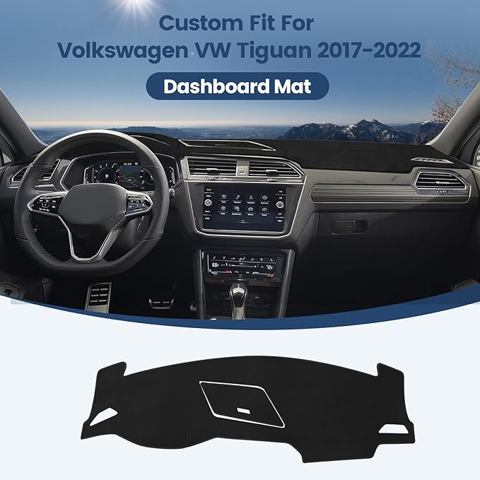 Dashboard Cover Mat Compatible with Volkswagen VW Tiguan 2017-2022 2023 2024 Dash Cover Nonslip Dash Mat Protector Sunshade No Glare Black