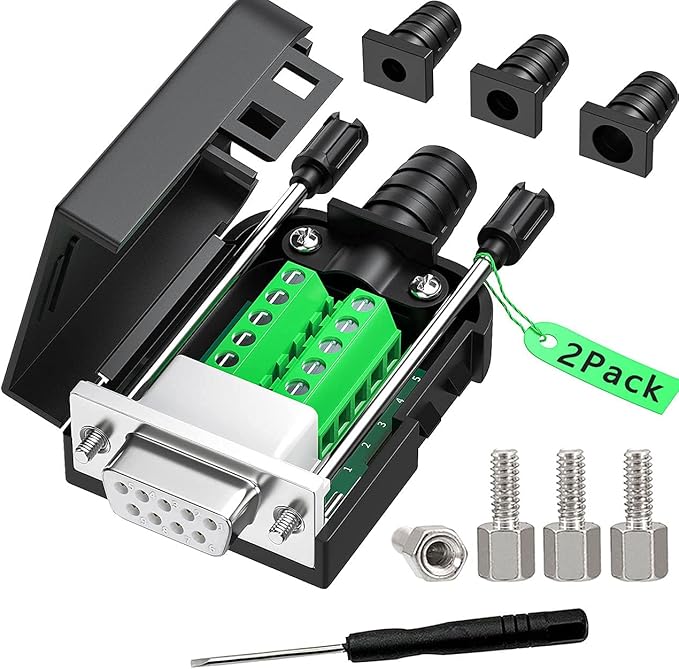 2PCS DB9 Female adapters, Easy to useDIY RS232/485 Serial Cable, No Soldering Needed DB9 Serial connectors with Bolts Nuts Tail Pipes and Screwdriver
