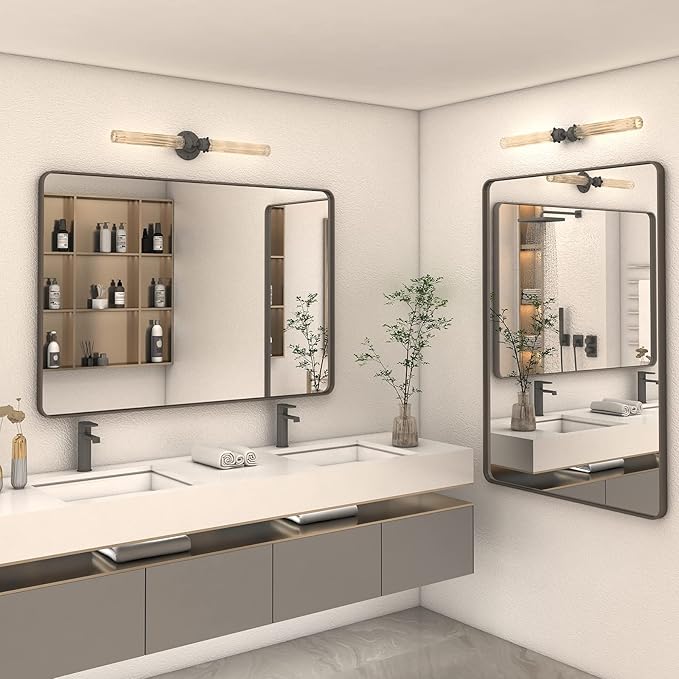 48x36 Bronze Framed Mirror for Wall, Bathroom Vanity Mirror with Brushed Bronze Metal Frame for Modern Farmhouse, Rounded Corner, Anti-Rust, Tempered Shatterproof (Horizontal/Vertical)