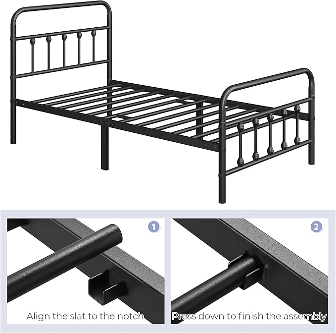 Yaheetech Classic Metal Platform Bed Frame Mattress Foundation with Victorian Style Iron-Art Headboard/Footboard/Under Bed Storage/No Box Spring Needed/Twin XL Size Black
