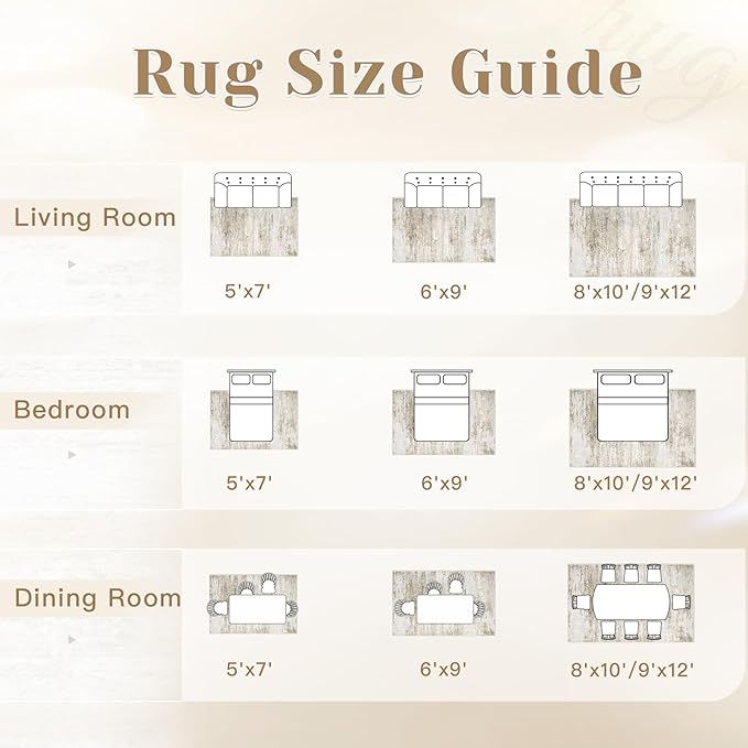 Washable Rug 6x9 Area Rugs for Living Room: Neutral Soft Rug Abstract Non Slip Low Pile Modern Carpet for Bedroom Kitchen Nursery Office Dining Room Indoor (Beige, 6'x9')