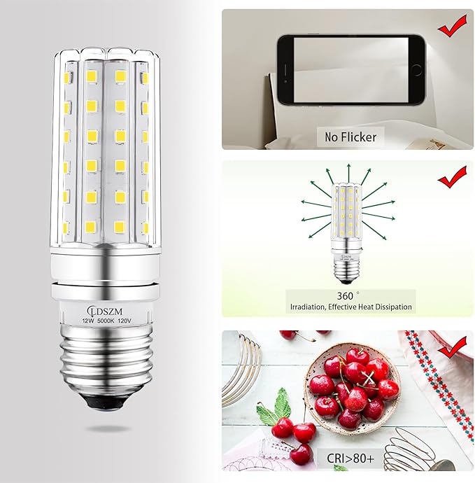 LED Light Bulb 100w Equivalent 1200 Lumen 5000K Cool Daylight White 12W Super Bright LED Bulb E26 Base Non-Dimmable Ceiling Fan Light Bulbs for Home Indoor LED Corn Light Bulb Pack of 4