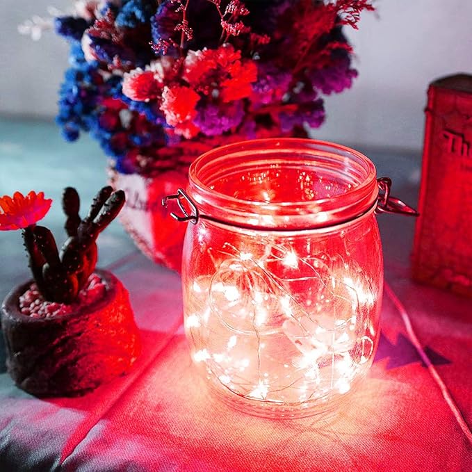 Led Fairy Lights Battery Operated, 2 Packs Mini Battery Powered Copper Wire Starry Fairy Lights for Bedroom, Christmas, Parties, Wedding, Centerpiece, Decoration (5m/16ft Red)