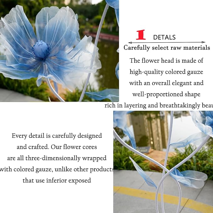 Giant Flowers for Decoration,66.9" Tall Floor Standing Life Size Silk Flower Decor - 3 Large Artificial Flowers with Stand for Wedding Reception, Party Banquet Background, Home Decor
