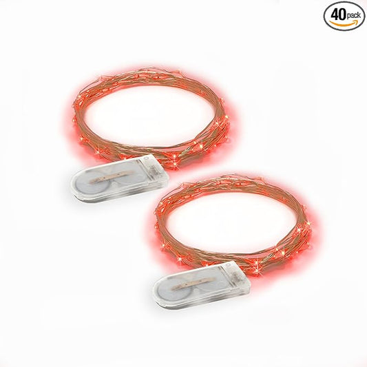 2 Sets 20 LEDs Red Color String Lights Silver Wire Indoor and Outdoor 6.5 Feet Firefly Starry Fairy Lights Battery Powered for DIY, Christmas, Holidays, Party, Bedroom and Centerpieces