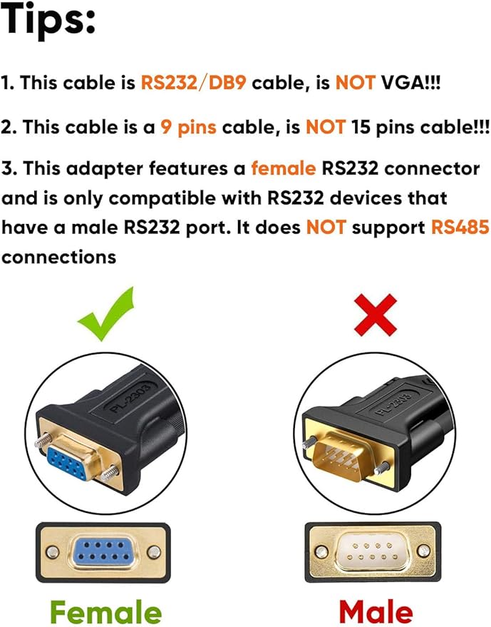 CableCreation USB to RS232 Serial Adapter with PL2303 Chipset, 10 FT USB to DB9 Pin Female Converter Cable for Cashier Register, Modem, Scanner, Digital Cameras,CNC etc, Black