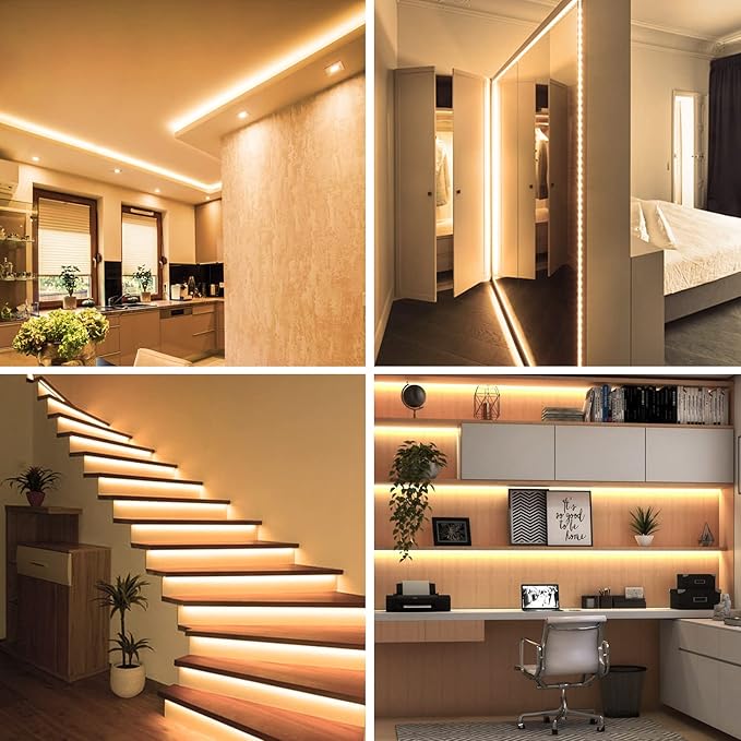 Olafus 32.8ft LED Strip Lights Warm White, Dimmable Soft White Light Strip 3000K with Adhesive Clips, 12V 10M Flexible Led Lights for Bedroom Indoor Kitchen, UL Listed Plug, 600 LEDs 2835