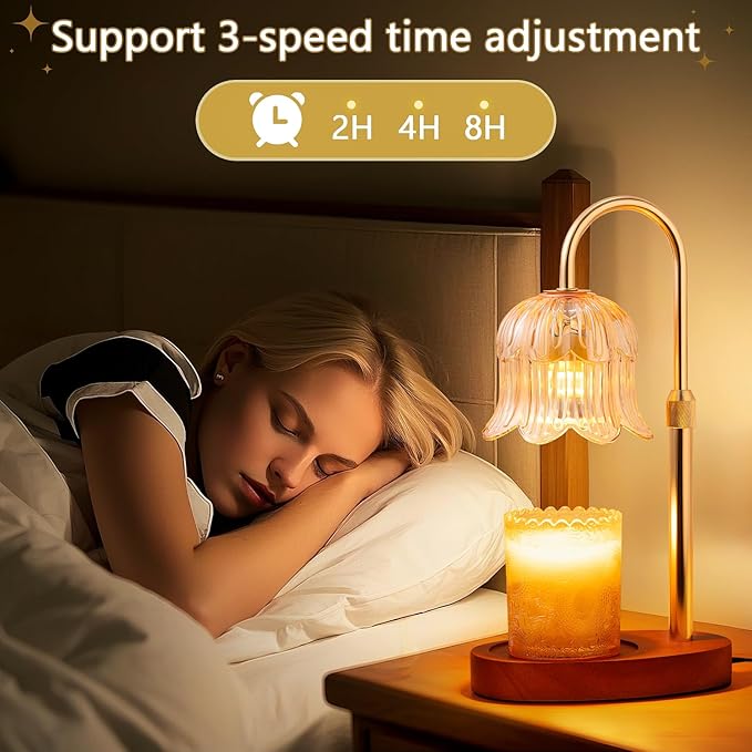 Candle Warmer Lamp Electric Timer - Vintage Heater Candles Warming Height Adjustable Dimmable Warmers Flower Lamps No Flame Heat Warm Melt Wax Jar Modern Home