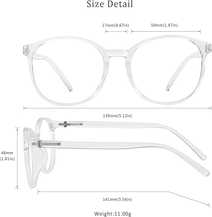 LifeArt Round Blue Light Blocking Glasses, Computer Glasses, Gaming Glasses, TV Glasses for Women Men (Clear, 3.25 Magnification)