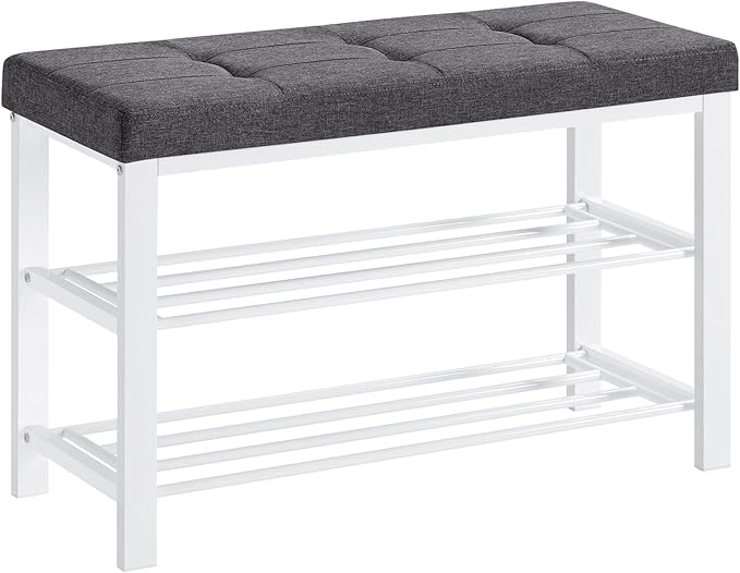 SONGMICS Shoe Bench, Storage Bench, Entryway Bench with Cushion, Shoe Shelf with Seat, Space-Saving, Modern Style, for Living Room, Bedroom, Hallway, Dark Gray and Cloud White ULBS057W01