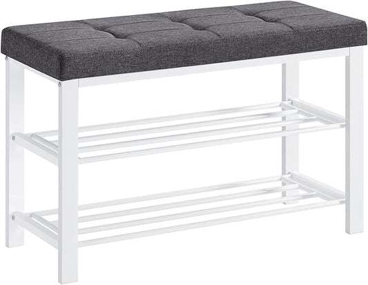 SONGMICS Shoe Bench, Storage Bench, Entryway Bench with Cushion, Shoe Shelf with Seat, Space-Saving, Modern Style, for Living Room, Bedroom, Hallway, Dark Gray and Cloud White ULBS057W01