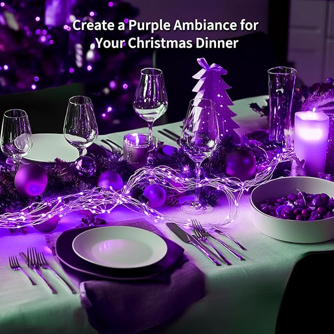 JMEXSUSS 4 Pack 50 LED Halloween Fairy Lights Battery Operated, 16.1ft Purple String Lights, Mini Christmas Lights Indoor Outdoor Waterproof for Bedroom Party Halloween Christmas Decorations