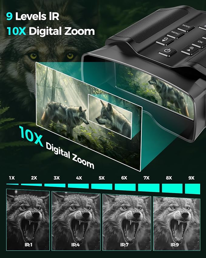Night Vision Goggles for Adults, Night Vision Binoculars with10000mAh Rechargeable Battery, 3.99" HD Screen & 64GB Card, Infrared Binoculars for Hunting, Camping, Surveillance