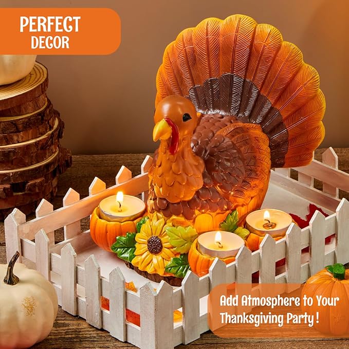 JOYIN Thanksgiving Turkey Candle Holders, Thanksgiving Turkey Tabletop Centerpiece Decor, Fall Centerpiece Table Decorations, Tea Light Pumpkin Candle Holder, Indoor Home, Kitchen Autumn Decor