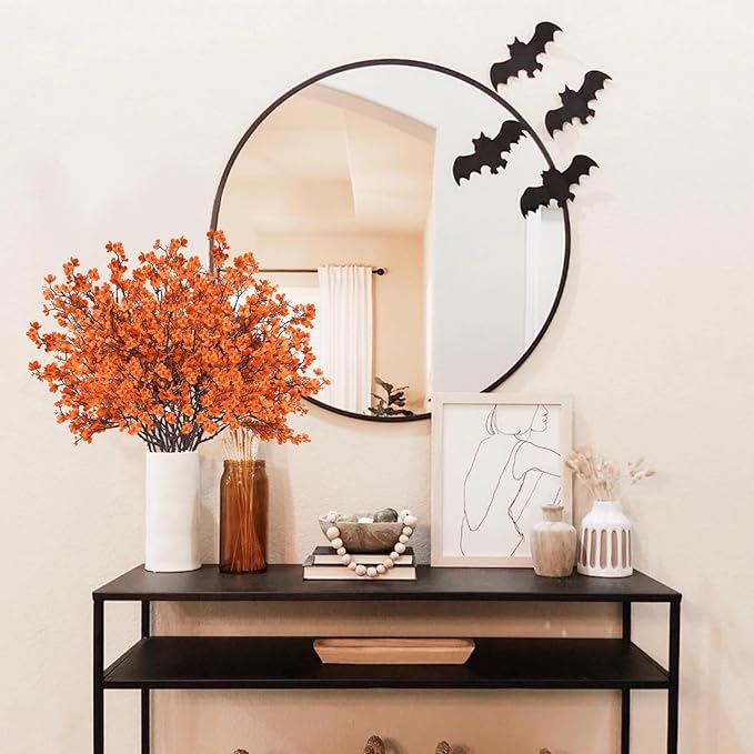 Uieke 30Pcs Artificial Fall Flowers Babys Breath Flower Bulk Fake Orange Silk Flowers Artificial Gypsophila Bouquet Floral for Home Festival Wedding Party Décor