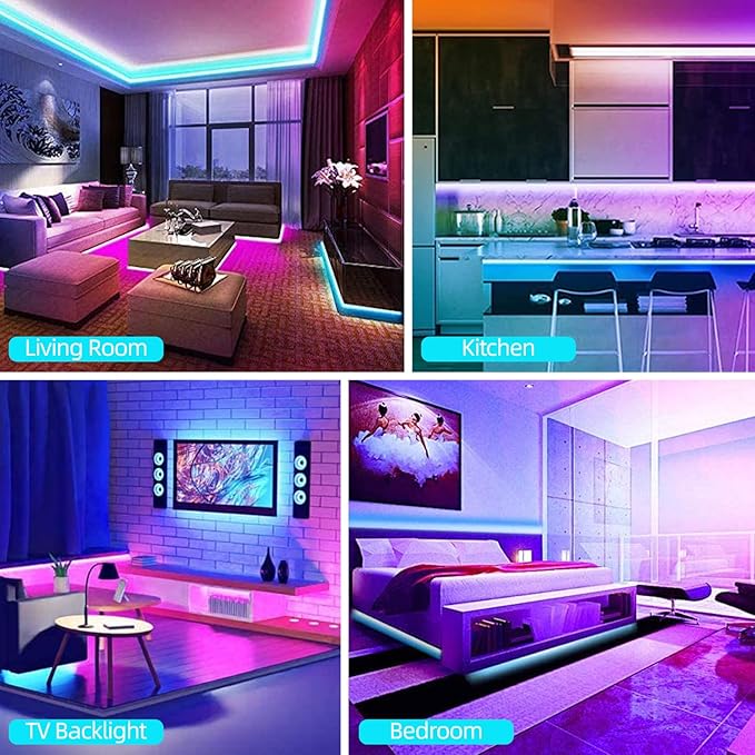 130Ft LED Strip Lights (2 Rolls of 65ft), RGB Color Changing Music Strip Lights with APP Control for Bedroom, Living Room, Kitchen, Party Decoration