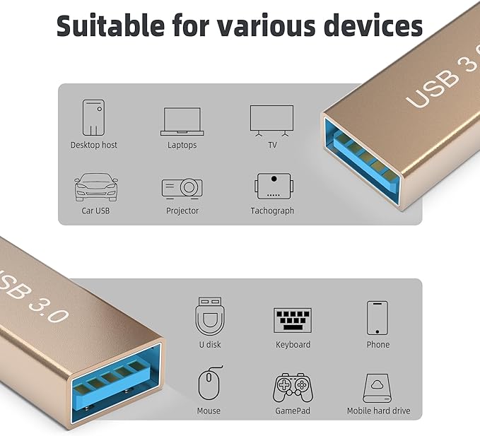 3Pack Female to Female USB Adapter, High Speed USB 3.0 Extension Connector, Suitable for Connecting Two USB Male Ends Cable, Gold