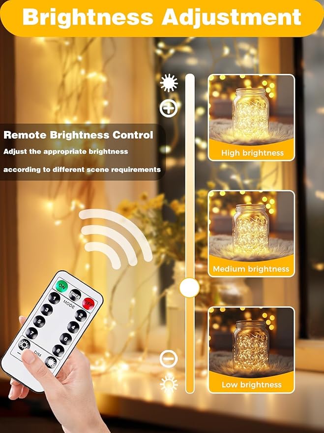 8 Pack Christmas Fairy Lights Battery Operated with Remote, Each 20FT 60LED Waterproof Twinkle Lights with Timer, String Light Indoor & Outdoor for Bedroom Wedding Christmas Decoration(Warm White)