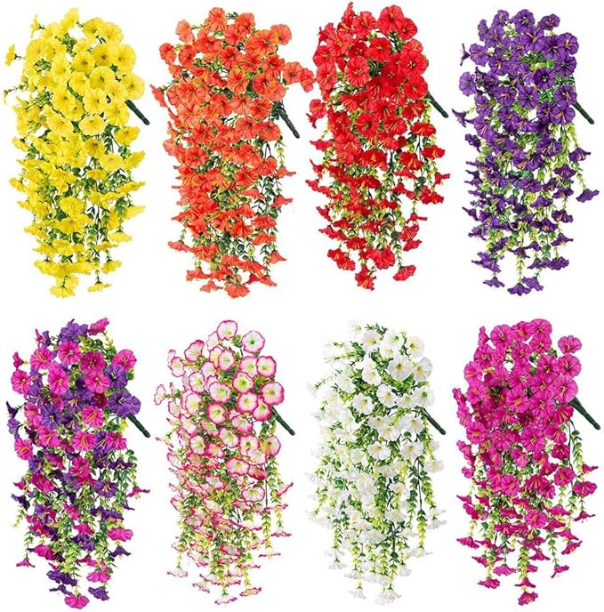 6-Pack Outdoor Faux Plants, 69-Flowered Large Morning Glory, Uv-Resistant Artificial Morning Glory,Perfect for Outdoor Decoration in All Seasons Such as Porches and Gardens (Purple + Light Purple)