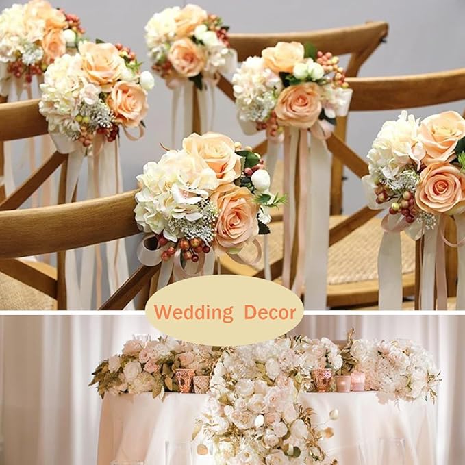Hydrangea Artificial Flowers, 20 Pcs Champagne Hydrangea Artificial Flowers Bulk, Faux Hydrangea Flowers for Outdoor, Fake Silk Ivory Hydrangea Flowers with Stems for Wedding Decoration Decor