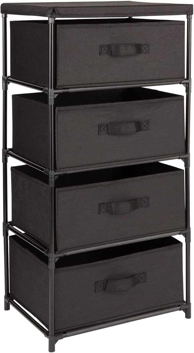 Juvale 4-Tier Fabric Dresser for Closet - 16.5 x 13 x 33 in, Black - Storage Cabinet with Drawers, Closet Drawers & Bedroom Storage