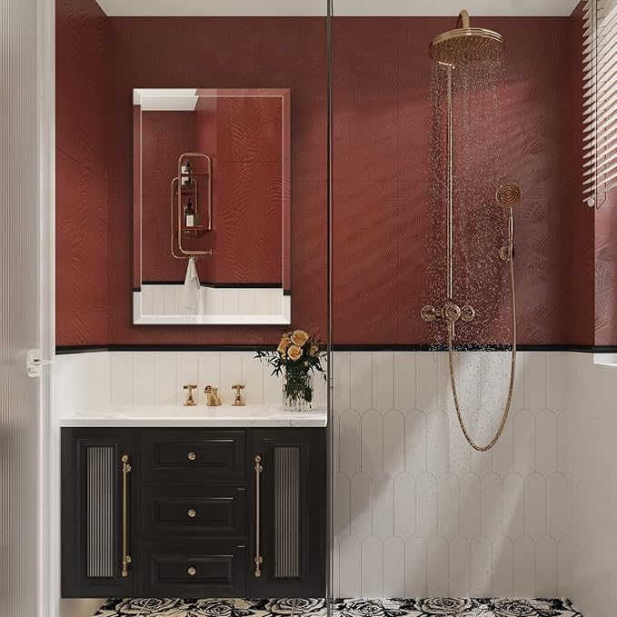 20"x30" Frameless Rectangle Wall Mirror with 1 inch Beveled Edge for Bathroom Vanity