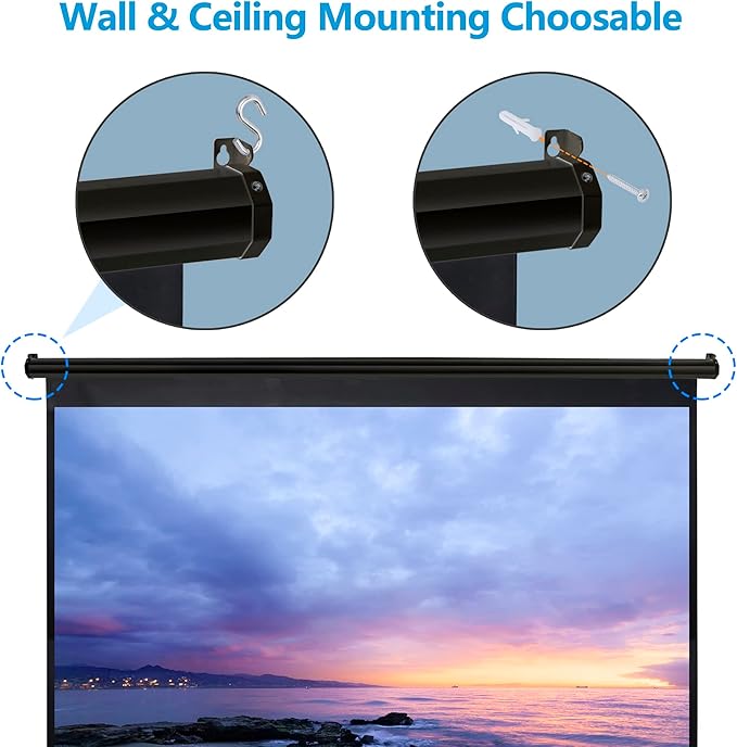 Smartxchoices 100" 16:9 HD Manual Projector Screen with Auto Lock Anti-Crease Home Theater Office Wall Mounted Ceiling Pull Down Projection 1.1 Gain Matte Black, View Size: 87 x 49 inches