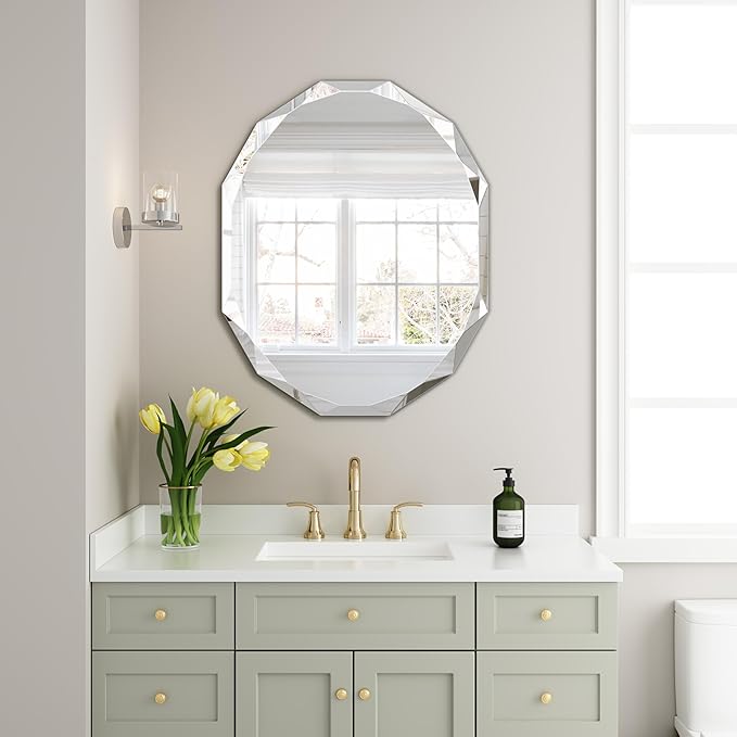 Silver Wall Mirror-Beveled Edge Frameless Mirror for Bathroom, Vanity, Bedroom, Rectangle Mirrors（24X30inch）