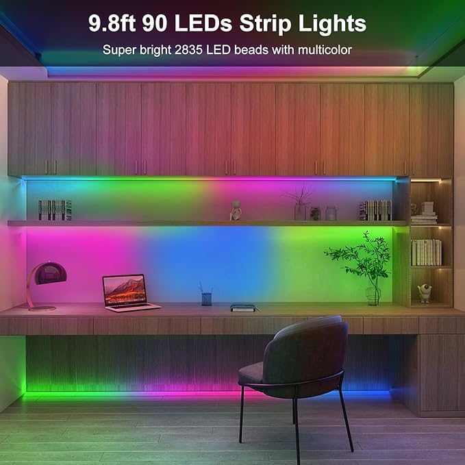 LED Strip Lights Battery Operated, 9.8ft 90 LED Strip Lights with Remote Timer Dimmable, Waterproof Flexible Lights for Indoor Outdoor TV Table Bedroom Boat Kitchen (Multicolor)