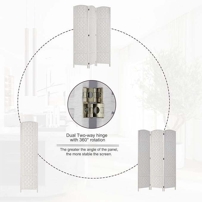 Rose Home Fashion 6 ft Tall Room Divider, Room Dividers and Folding Privacy Screens, 15.7in Privacy Screen 3 Panel Partition Temporary Wall Separation for Private, White