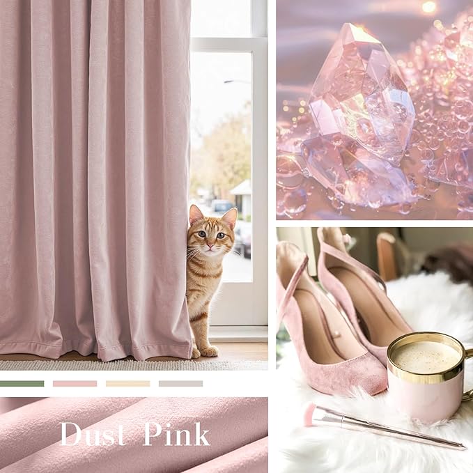 Lazzzy Velvet Blackout Curtains Thermal Insulated Room Window Drapes Super Soft Luxury Curtains for Living Room Bedroom Rod Pocket 2 Panels, Dusty Pink, 52" W x 120" L