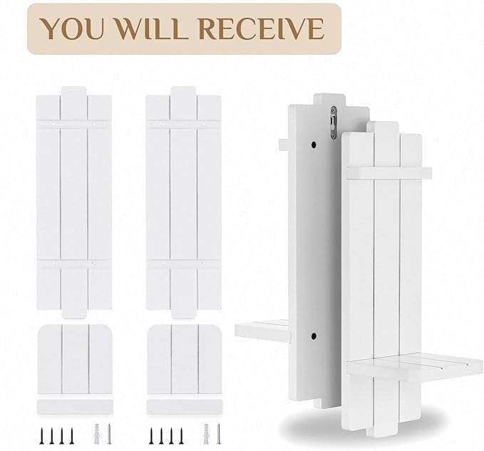 White Wall Candle Holders - Decorative Candles Sconces for Wall Decor Boho Floating Shelf Rustic Wooden Decor for Bedroom Bathroom