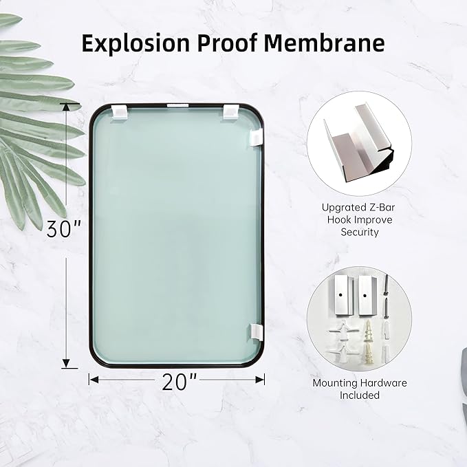 20"x30" Brushed Nickel Bathroom Vanity Mirror for Over Sink, Rounded Rectangle Silver Metal Frame Mirror for Wall, Living Room, Entryway, Vertical or Horizontal