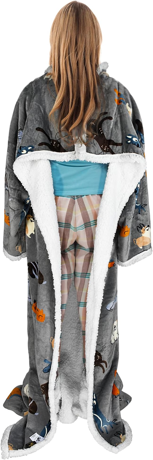 Catalonia Sherpa Wearable Blanket with Sleeves & Foot Pockets for Adult Women Men, Comfy Snuggly Wrap Sleeved Throw Blanket Robe, Gift Idea