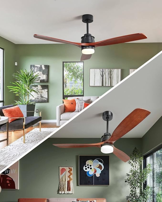 Sofucor Ceiling Fans With Lights, 60 Inch Solid Wood Ceiling Fan With Light and Remote, Indoor/Outdoor Ceiling Fans with Light, Reversible DC Motor, 3 Blade Modern Ceiling Fan Light for Bedroom Patio