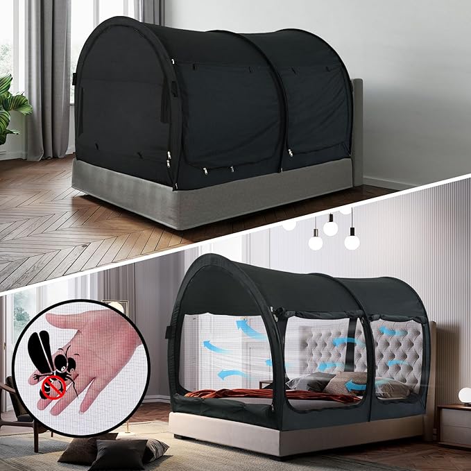 Alvantor Canopy Bed 2-in-1 Dream Privacy Space Full Size Sleeping Tents Indoor Pop Up Portable Frame Breathable Reducing Light & Air Ventilation
