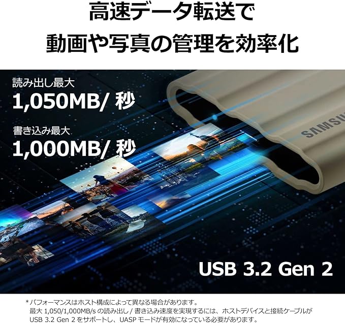 Samsung T7 Shield 1TB External SSD, Waterproof and Dustproof, Maximum Transfer Rate of 1,050 MB/s USB3.2 Gen2 (10Gbps, Type-C), PS4, PS5, iPhone 15 Operation Verified, MU-PE1T0S-IT/EC, Genuine