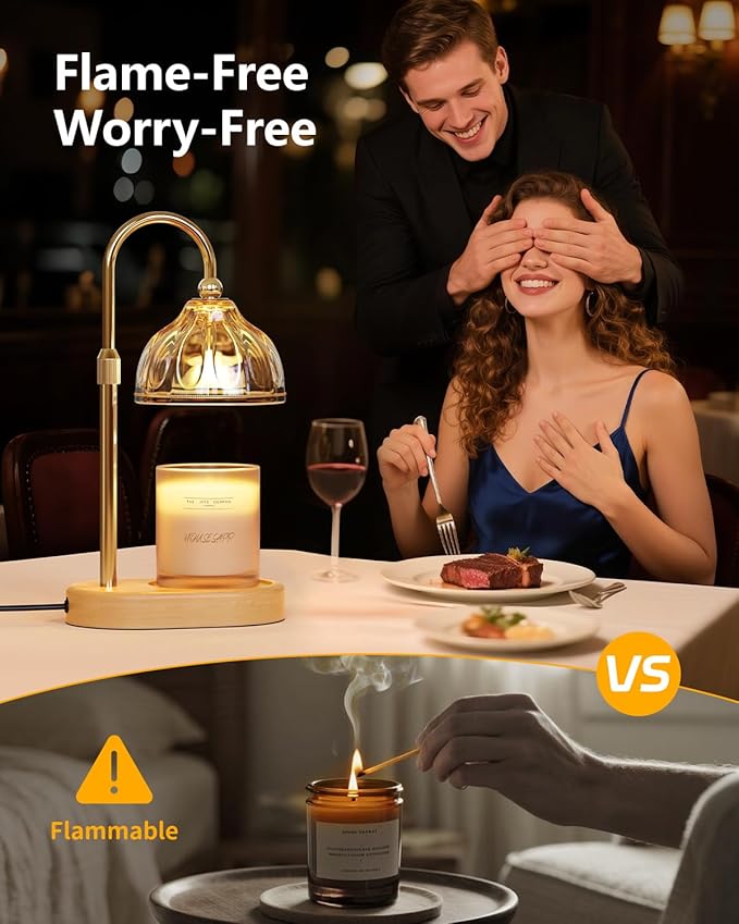 Candle Warmer Lamp, Wax Melt Warmer with Timer Dimmer, Height Adjustable, Amber Lampshade, Includes 2 Bulbs, Birthday Gifts for Women, Mom, Christmas, Housewarming