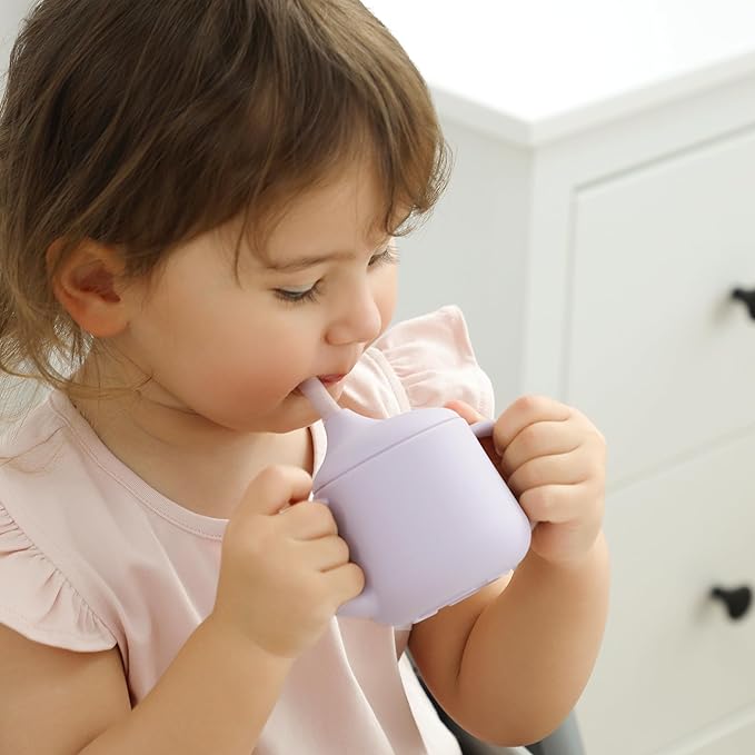 Moonkie Silicone Baby Sippy Cups | 3 Stages Training Cup Straw Cup for Infants Toddlers and Kid | 4 oz 2Pack