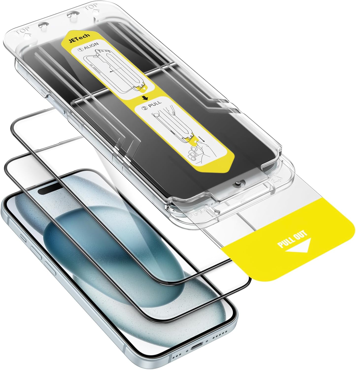 JETech Full Coverage Screen Protector for iPhone 15 Plus 6.7-Inch, Easy Installation with One-Step Alignment Tray,