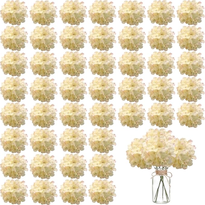 100PCS Artificial Hydrangea Flowers, Fake Flowers Silk Hydrangea Full Flowers Heads with Stems for Wedding Home Party Shop Baby Shower Decor (Apricot Pink)