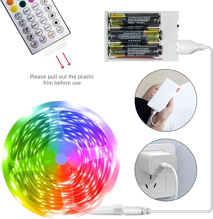 RUISHINE Battery Operated LED Strip Lights 32.8ft, Battery Powered Led Strip Lights for Bedroom Color Changing APP Remote, USB Led Lights for TV, Room, Kitchen, Party