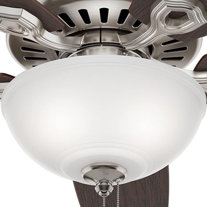 Hunter 52 inch Indoor Ceiling Fan with LED Light - Ceiling Fan with Pull Chain, For Bedroom or Living Room, Standard Mount, No Remote, 5 Blades, Includes Bulbs - Builder Deluxe 53090, Brushed Nickel